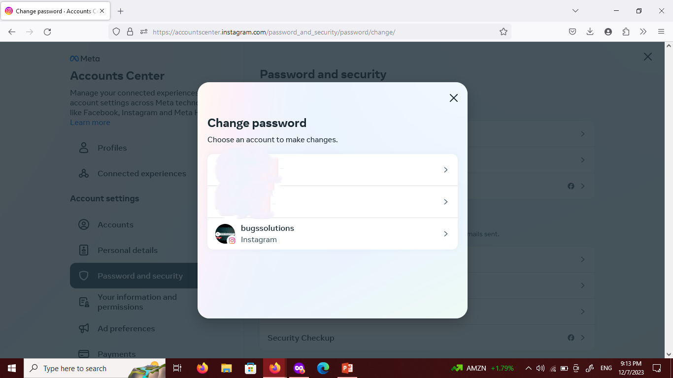 Choose which account you want to change password